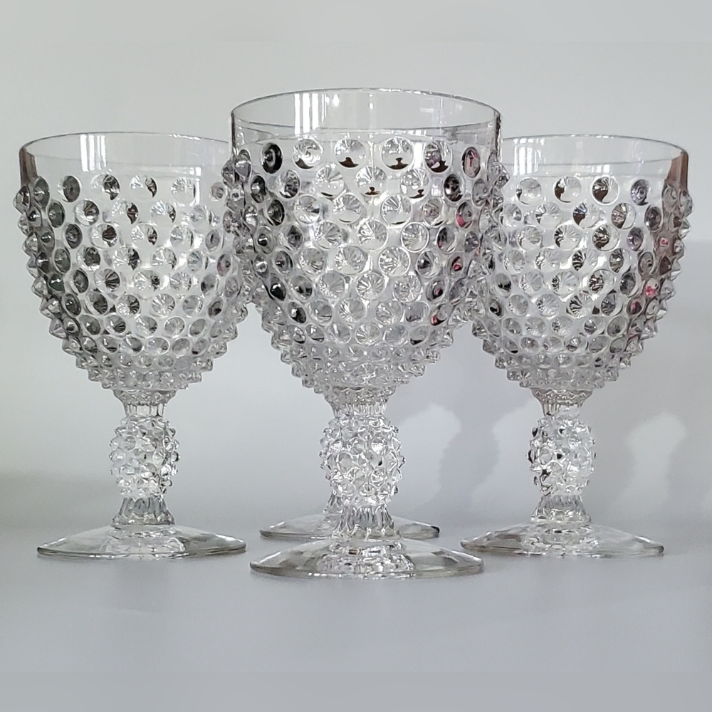 Vntg Duncan & Miller Glass (4) Hobnail Clear 10oz Goblets - Picture 11 of 16